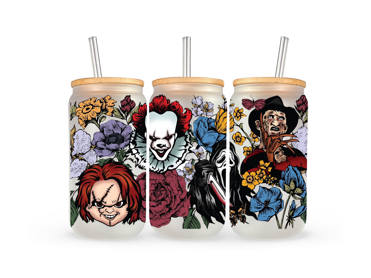 16oz boho spooky glass can