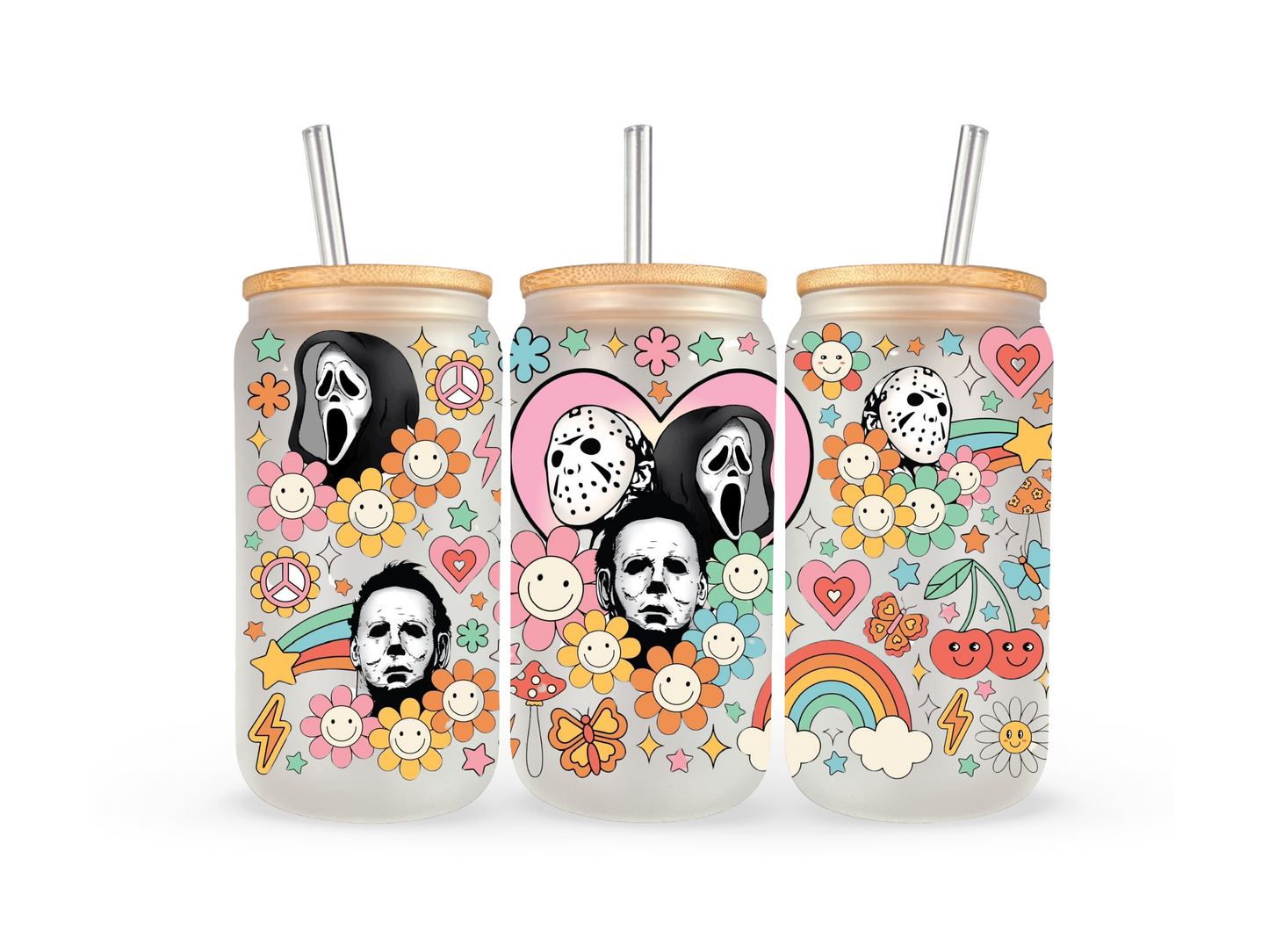 16oz hippie spooky glass can