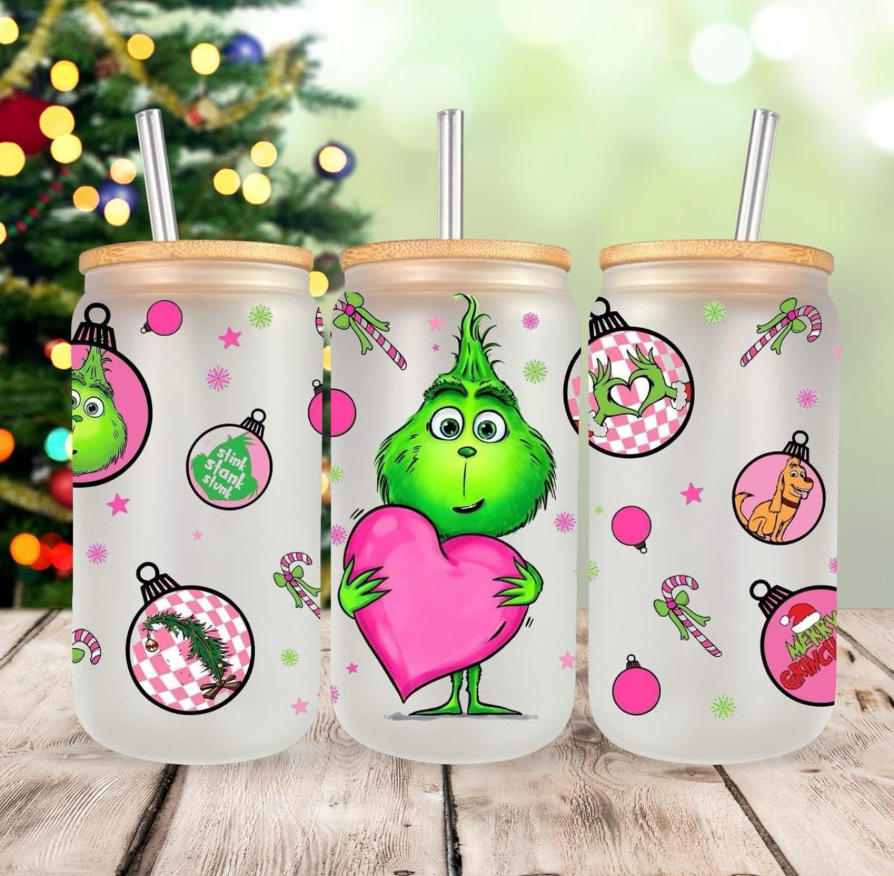 16oz grinchy Libby glass can