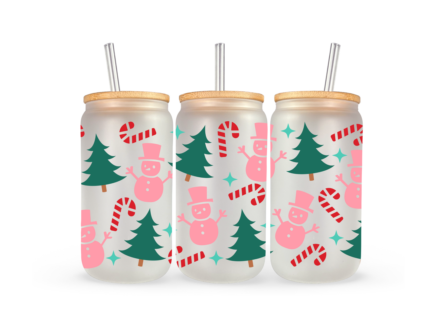 16oz Christmas frosted Libby glass can