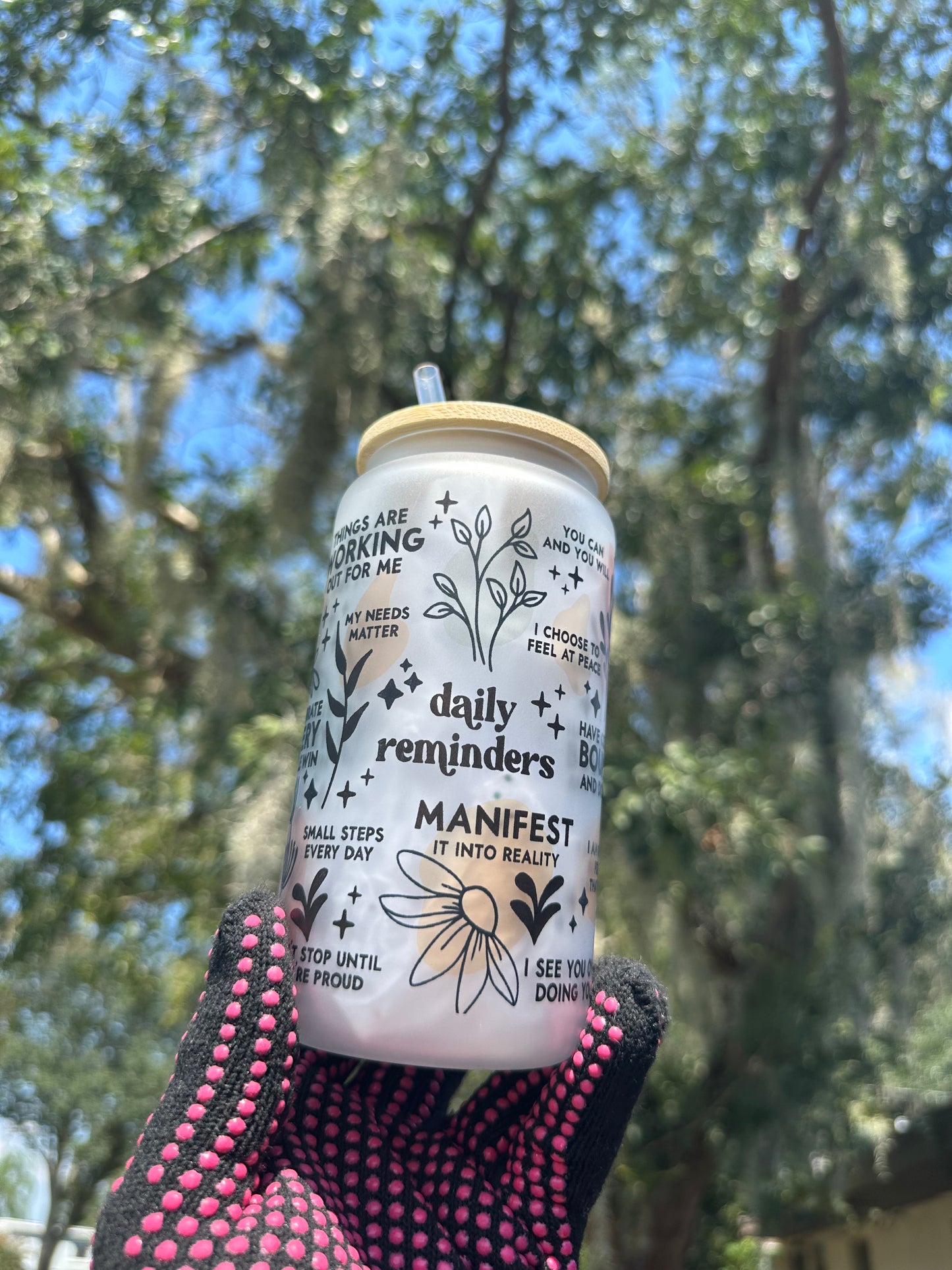 16 oz frosted affirmation glass can