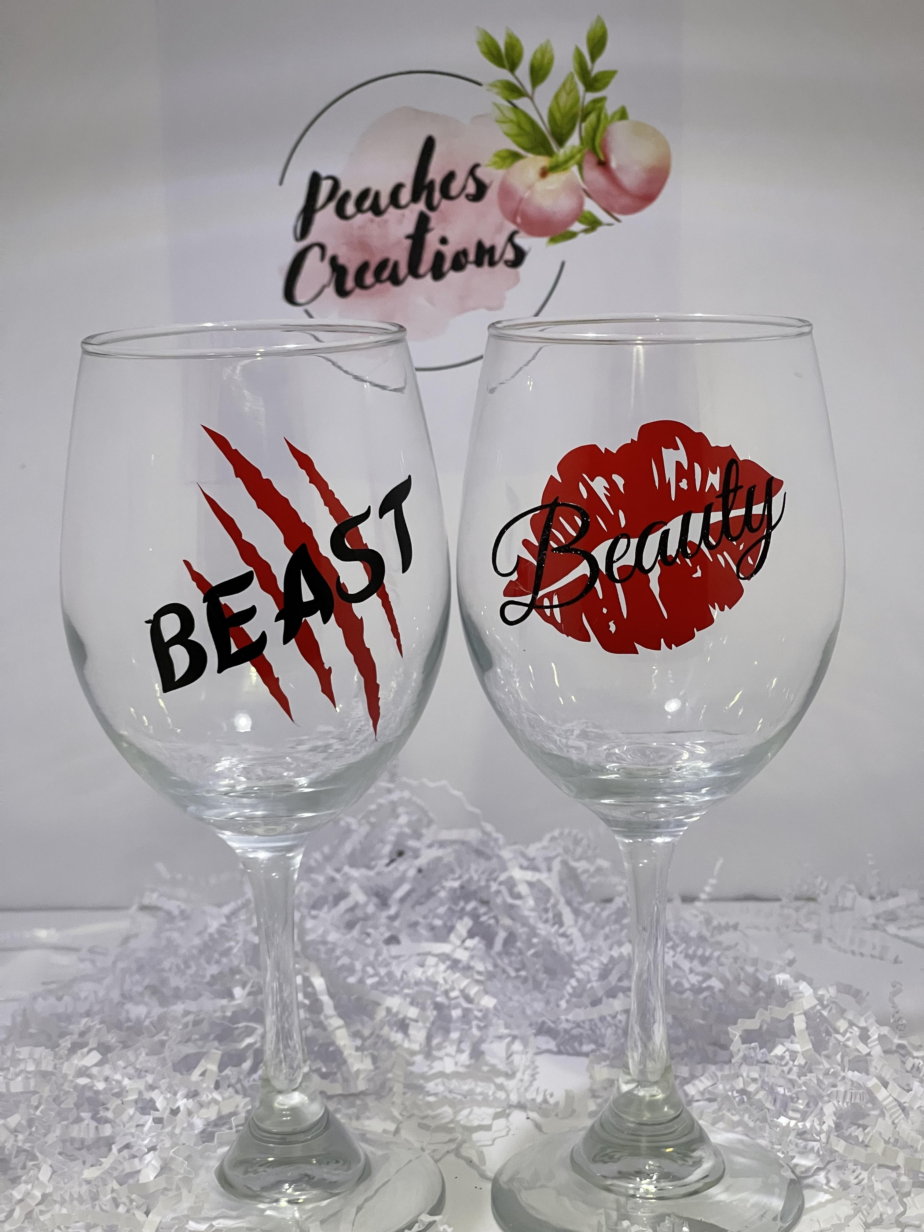 Beauty and the Beast, Disney wine glass, Wine glass set, Glitter