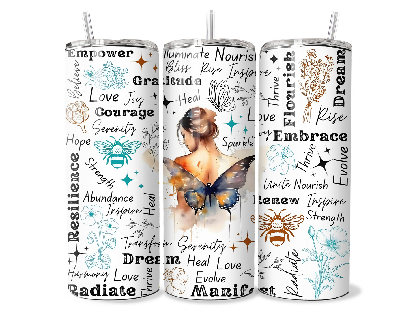 20oz butterfly affirmation tumbler