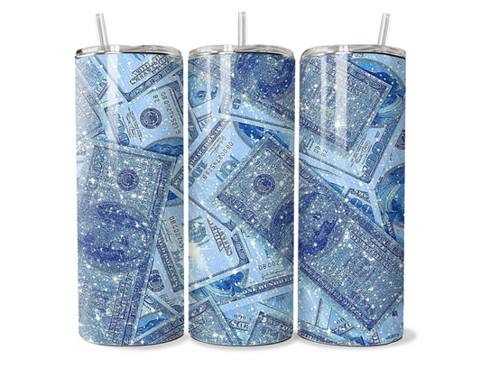 20oz blue money tumbler