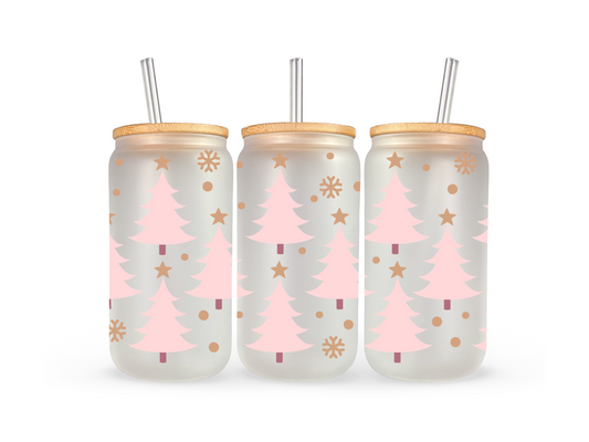16oz pink tree frosted Libby glass can